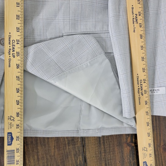 Alfani Men's Sport Coat Blazer Two Button Gray Plaid Poly Blend SLIM 46L NEW - Picture 5 of 16